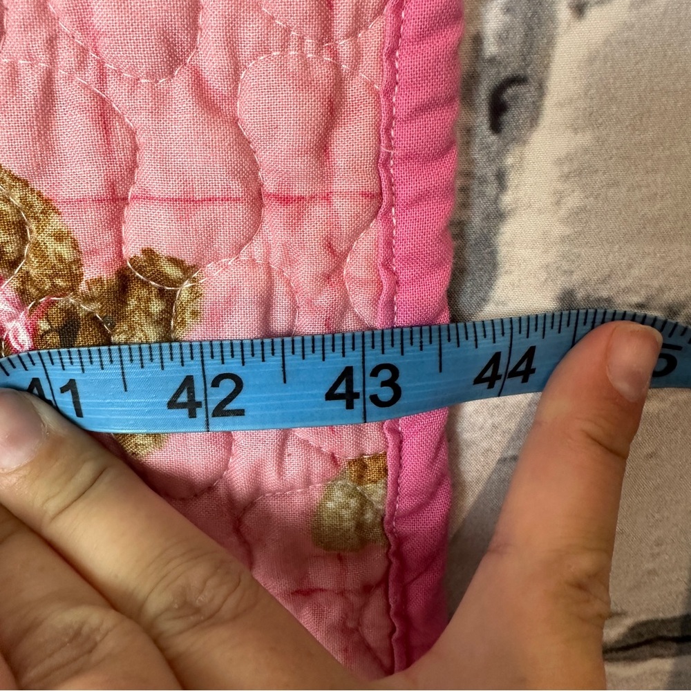 Teddy Bear Handmade Baby Quilt Crib Blanket 38”x43” Patchwork Pink White Nursery - Picture 7 of 8